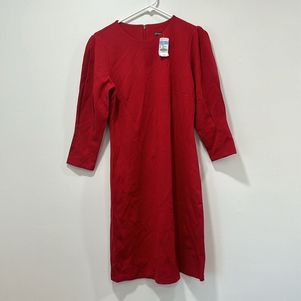 J Mclaughlin Womens Ezra Dress‎ Small Red Holiday Stretch Modest 3/4 Sleeve NEW
